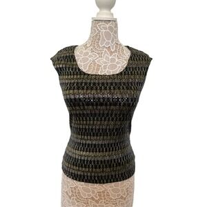 Y2K Wrapper‎ Sequin Top Metallic Knit Sleeveless Party Blouse Black Gold Medium